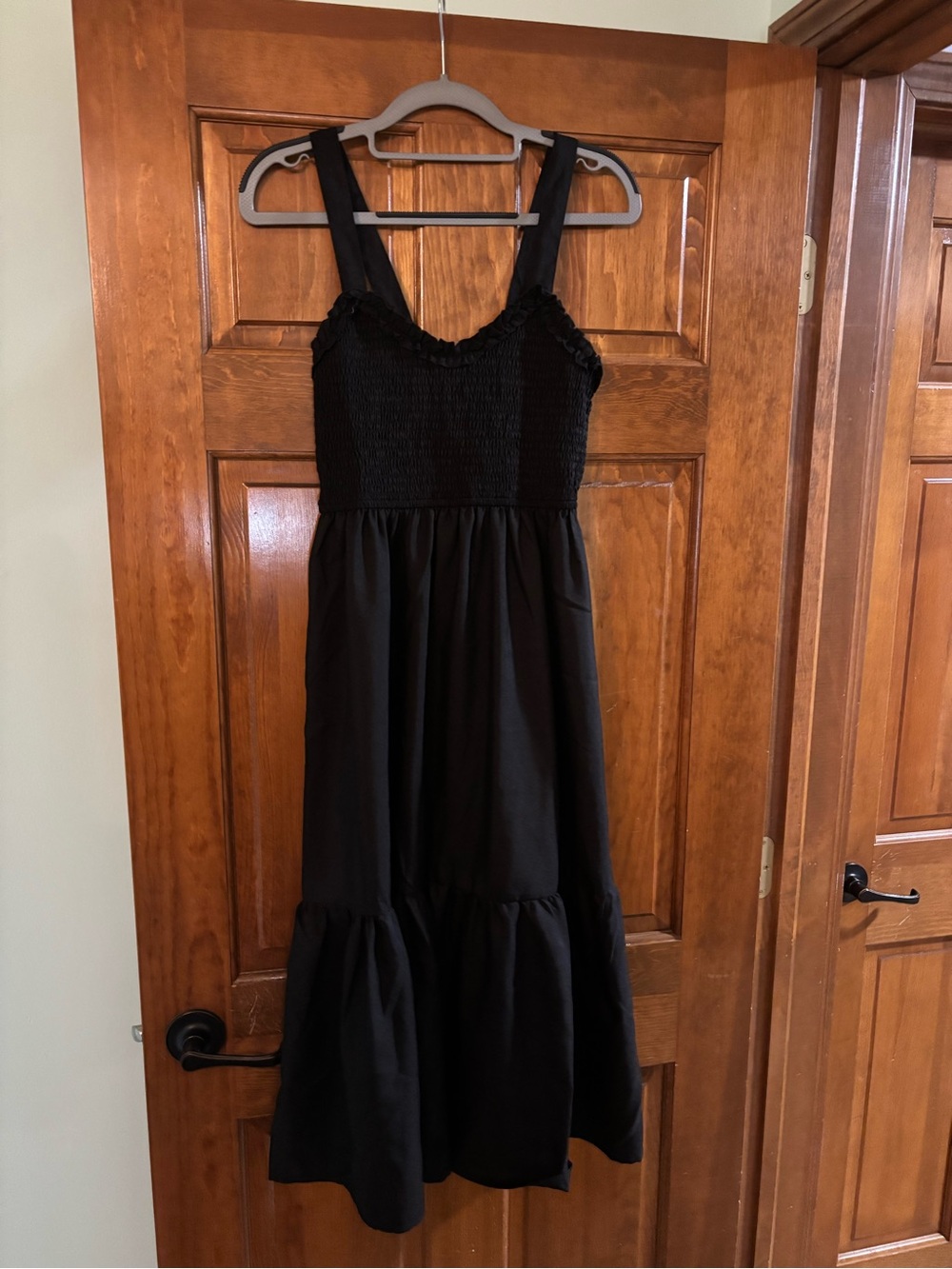 EARTHBOUND Black Smocked Midi Dress with Wide Straps